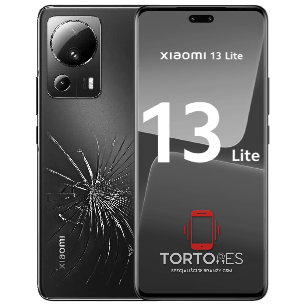 Xiaomi 13 Lite z ilustracją pękniętej tylnej klapki - wymiana zbitej klapki