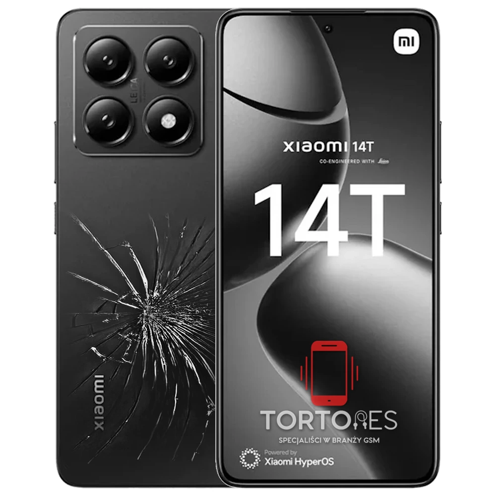 Xiaomi 14T z ilustracją pękniętej tylnej klapki - wymiana zbitej klapki