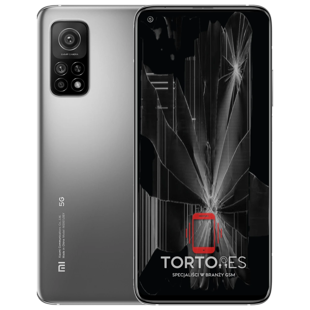 Xiaomi Mi 10T z ilustracją pękniętego wyświetlacza - wymiana zbitego wyświetlacza