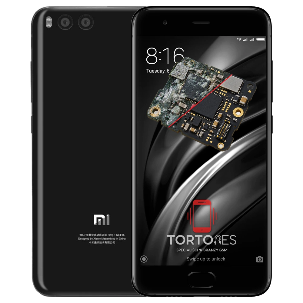 Xiaomi Mi 6 z ilustracją zalania - czyszczenie po zalaniu