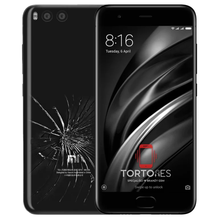 Xiaomi Mi 6 z ilustracją pękniętej tylnej klapki - wymiana zbitej klapki