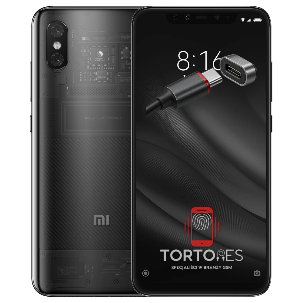Xiaomi Mi 8 Pro z ilustracją złącza ładowania - naprawa złącza ładowania
