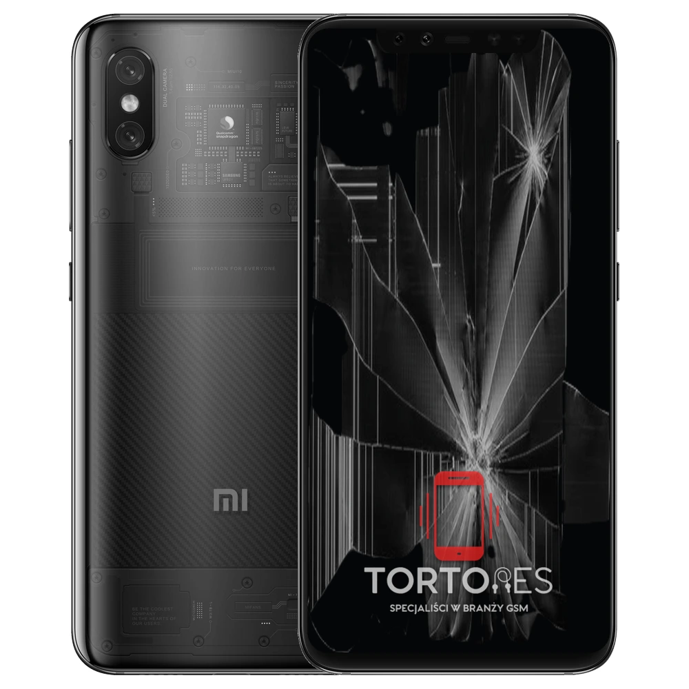 Xiaomi Mi 8 Pro z ilustracją pękniętego wyświetlacza - wymiana zbitego wyświetlacza