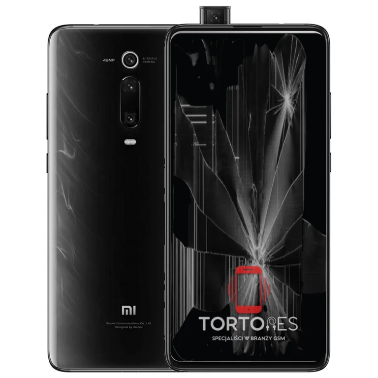 Xiaomi Mi 9T z ilustracją pękniętego wyświetlacza - wymiana zbitego wyświetlacza