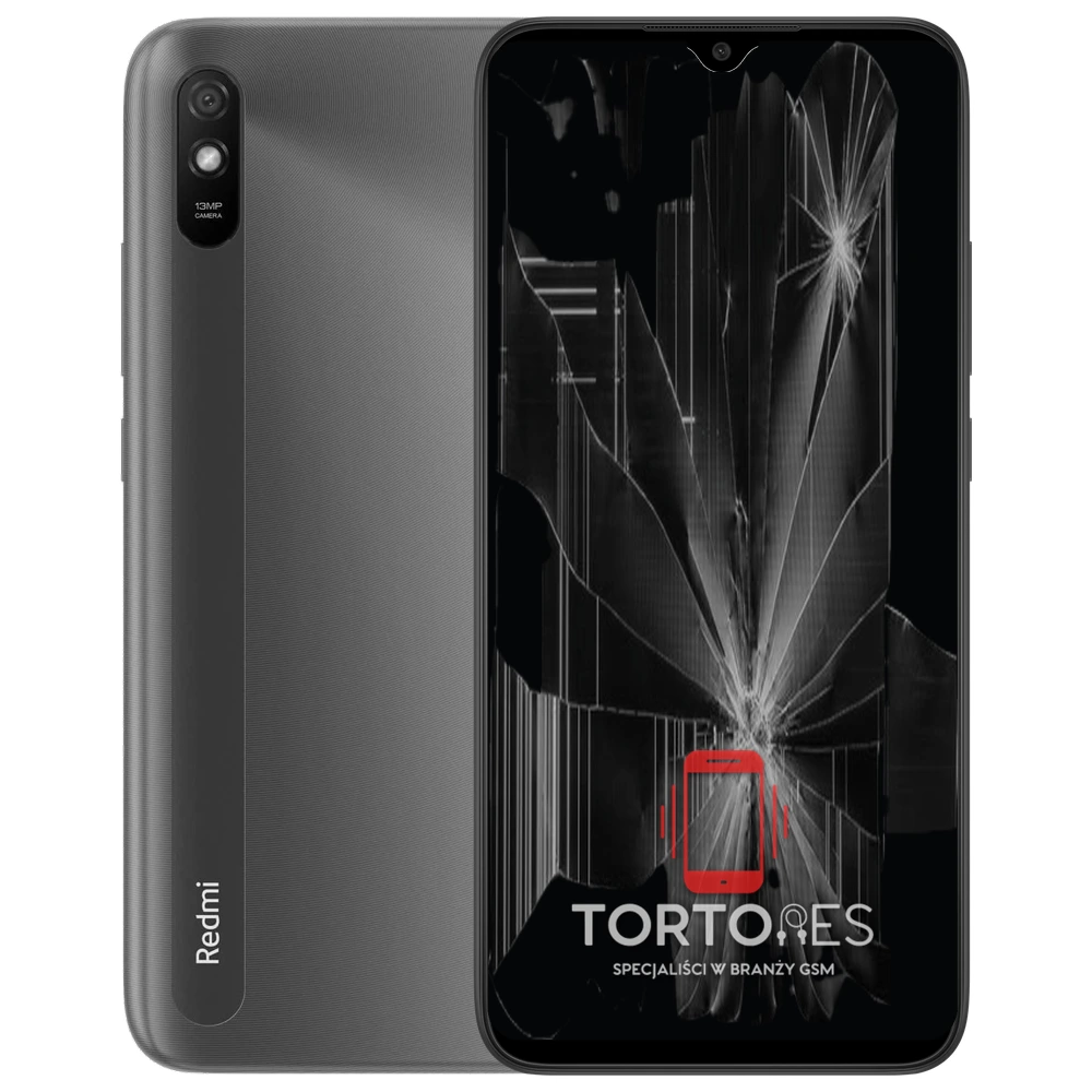 Redmi 9AT z ilustracją pękniętego wyświetlacza - wymiana zbitego wyświetlacza