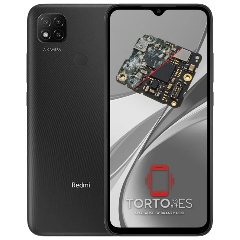 Redmi 9C NFC z ilustracją zalania - czyszczenie po zalaniu