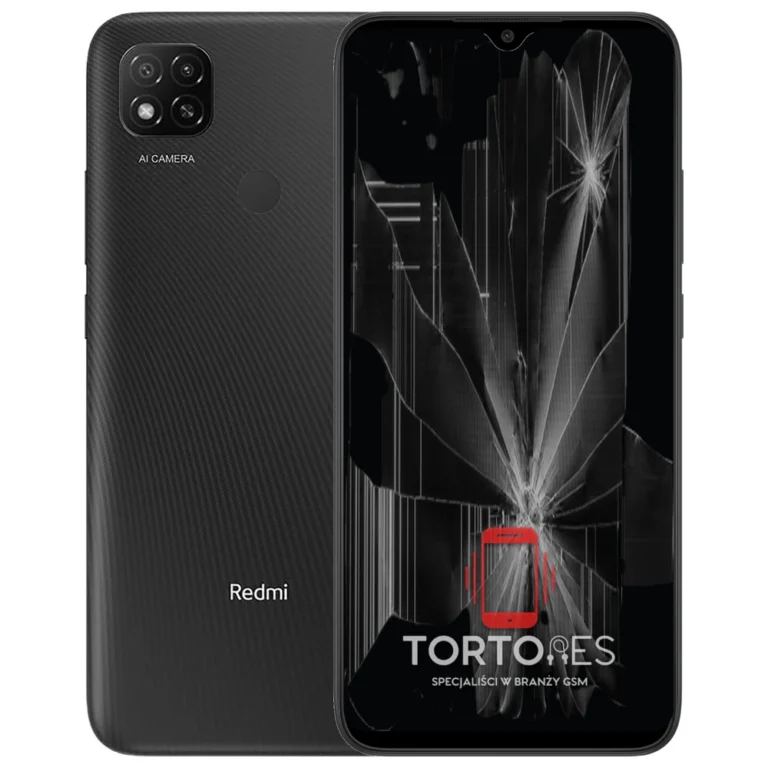 Redmi 9C NFC z ilustracją pękniętego wyświetlacza - wymiana zbitego wyświetlacza