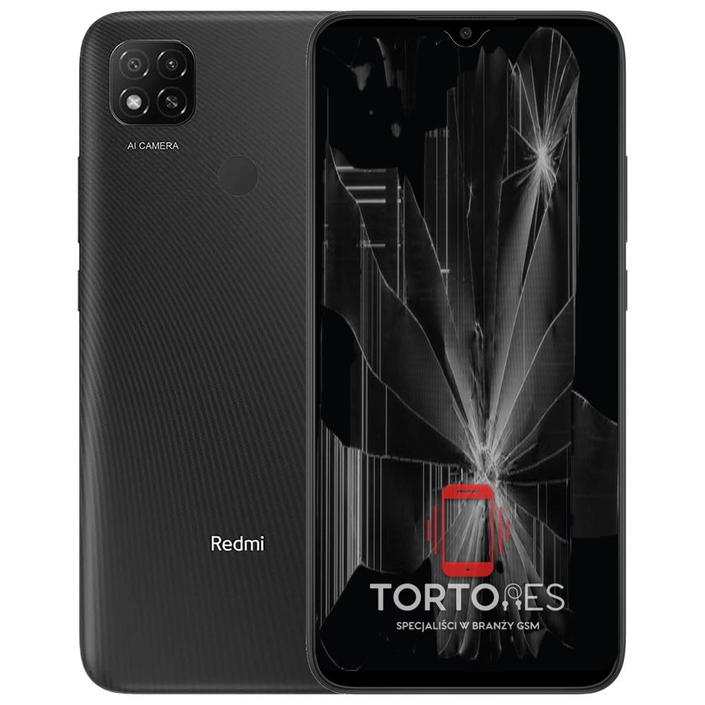 Redmi 9C NFC z ilustracją pękniętego wyświetlacza - wymiana zbitego wyświetlacza