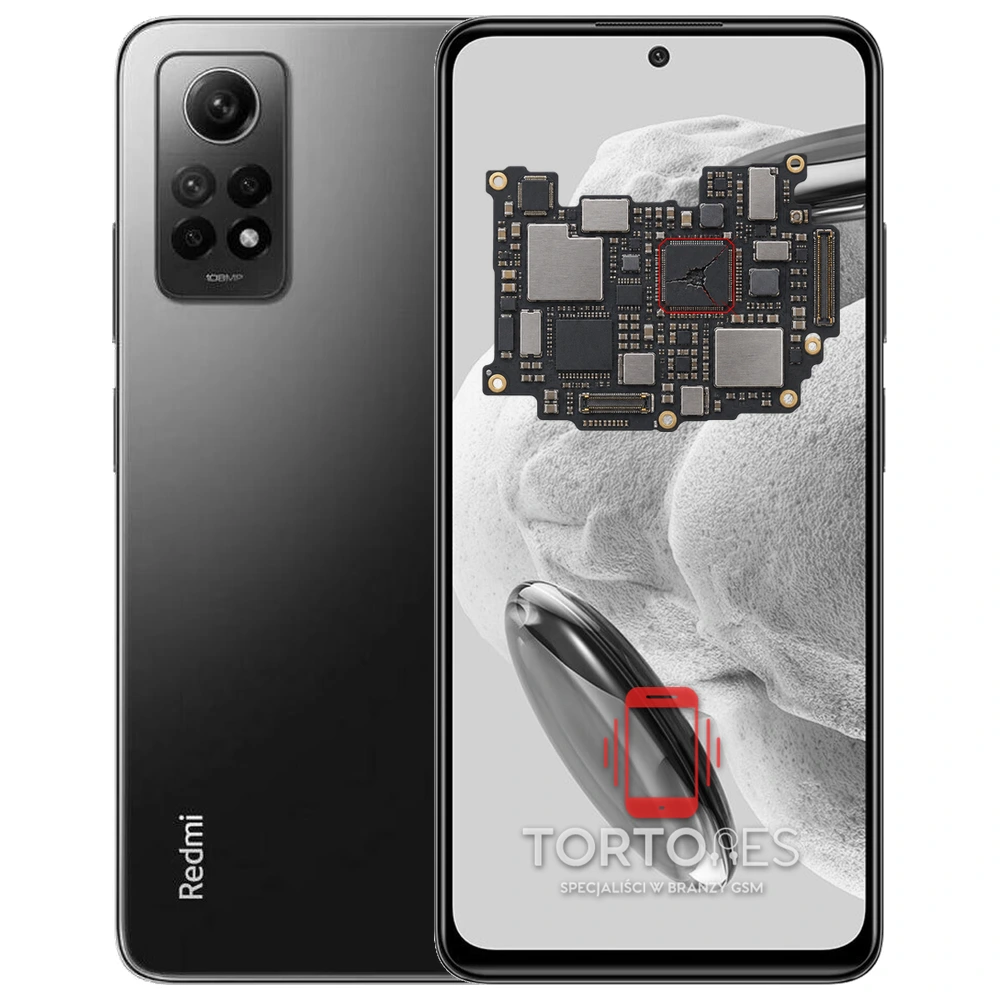Redmi Note 12 Pro z ilustracją płyty głównej - naprawa płyty głównej