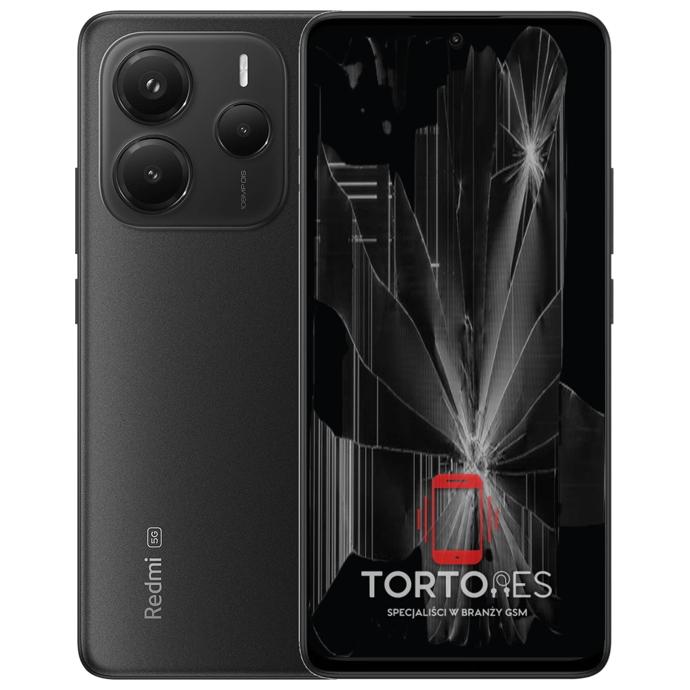 Redmi Note 14 5G z ilustracją pękniętego wyświetlacza - wymiana zbitego wyświetlacza