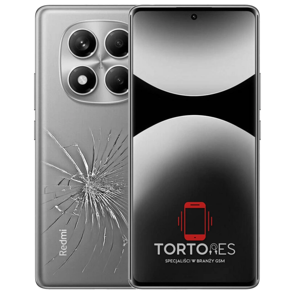 Redmi Note 14 Pro z ilustracją pękniętej tylnej klapki - wymiana zbitej klapki