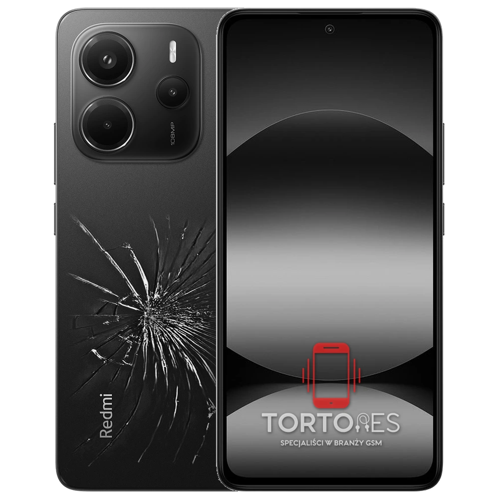 Redmi Note 14 z ilustracją pękniętej tylnej klapki - wymiana zbitej klapki