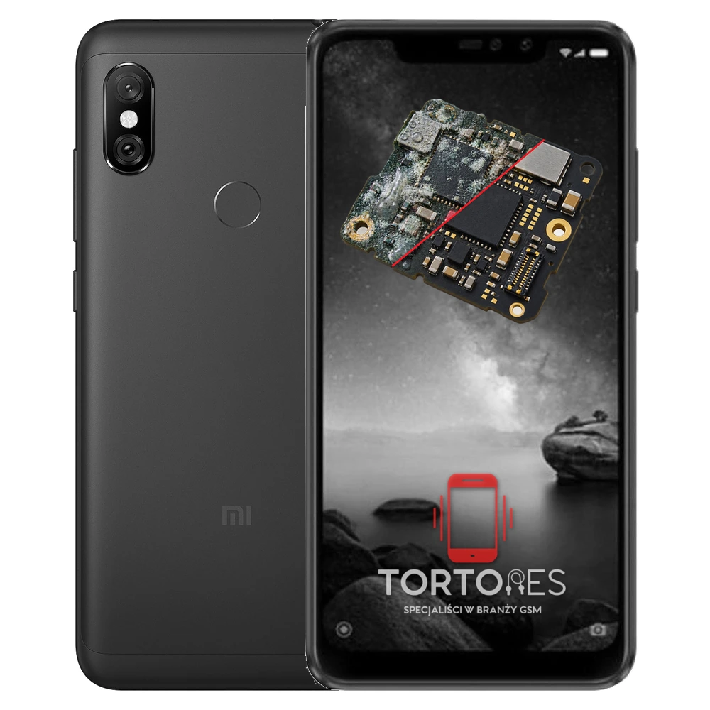 Redmi Note 6 Pro z ilustracją zalania - czyszczenie po zalaniu