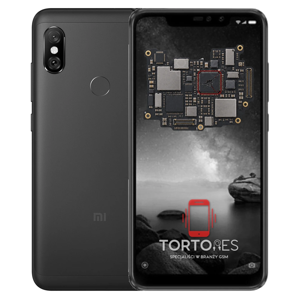 Redmi Note 6 Pro z ilustracją płyty głównej - naprawa płyty głównej