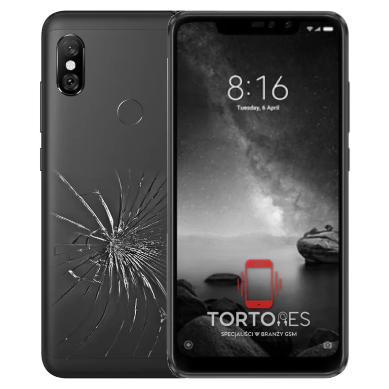 Redmi Note 6 Pro z ilustracją pękniętej tylnej klapki - wymiana zbitej klapki