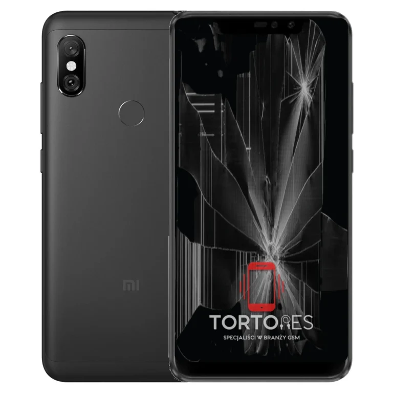 Redmi Note 6 Pro z ilustracją pękniętego wyświetlacza - wymiana zbitego wyświetlacza