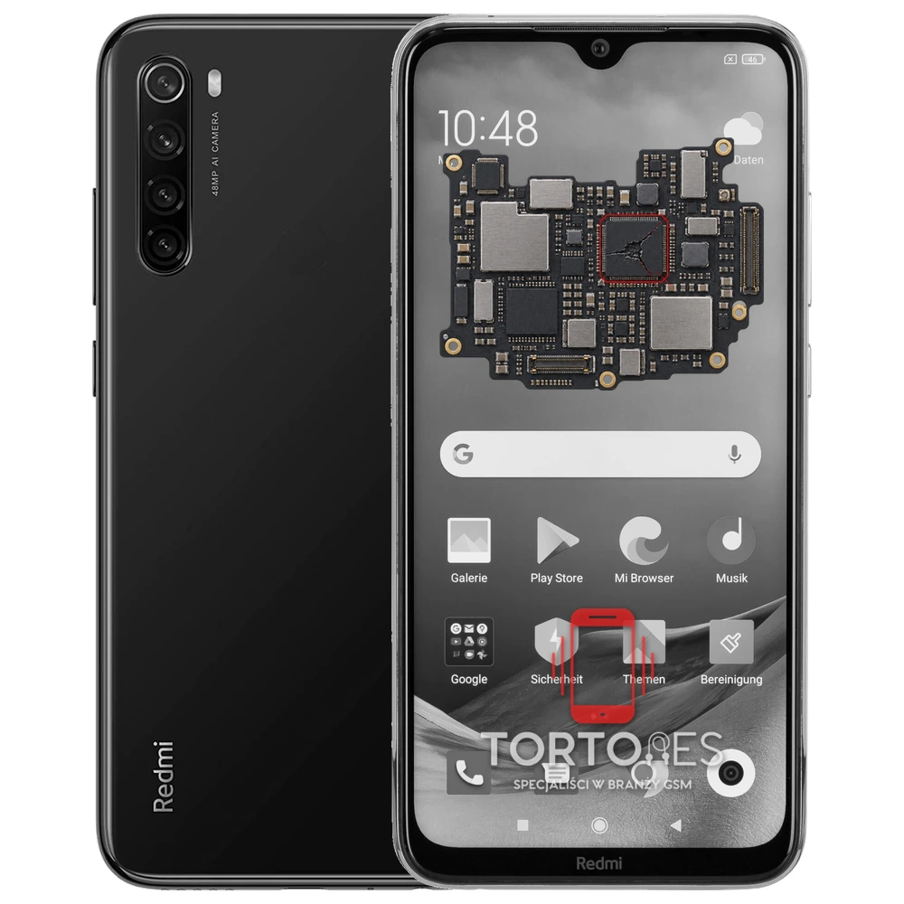 Redmi Note 8 2021 z ilustracją płyty głównej - naprawa płyty głównej