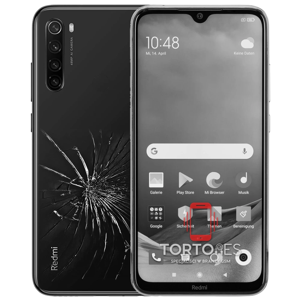 Redmi Note 8 2021 z ilustracją pękniętej tylnej klapki - wymiana zbitej klapki